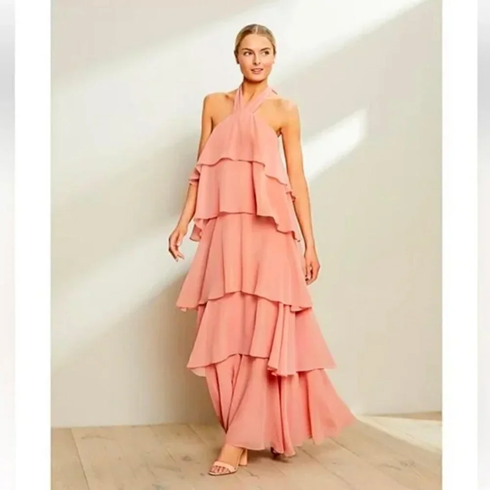 Antonio Melani Mariella Crinkled Chiffon Halter Neck Sleeveless Maxi Dress Pink - Picture 4 of 14